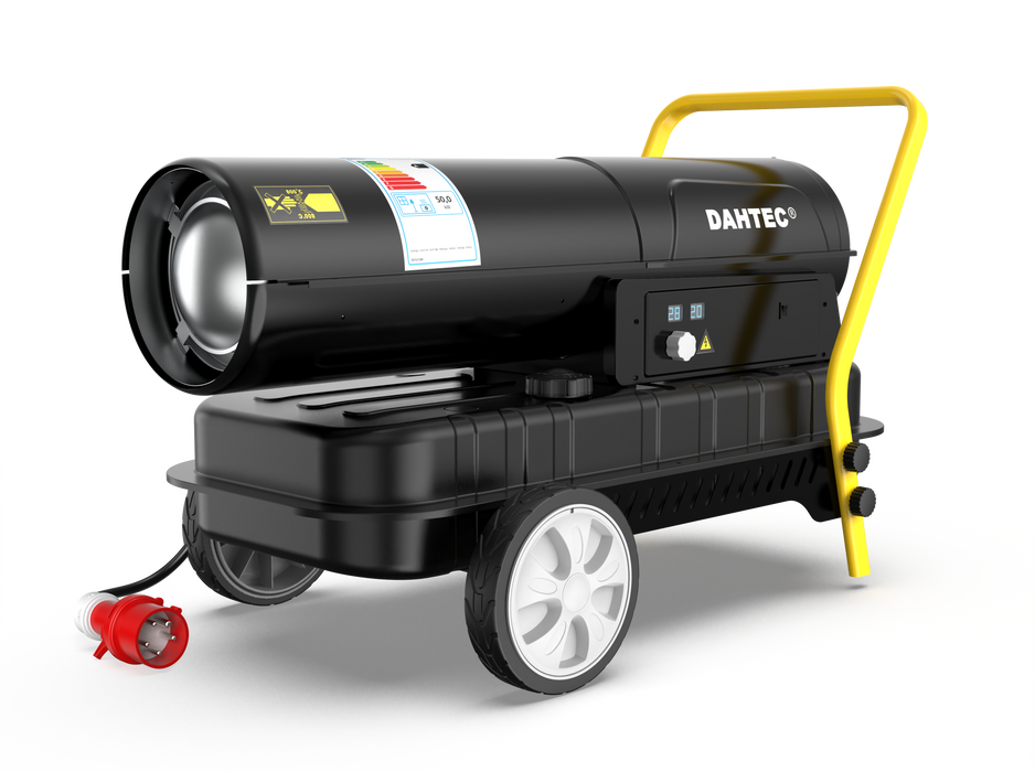 Dahtec high heat efficiency diesel heater 50 kw - industrial thermofan - heating surface: 500-720 m units - for workshops, construction sites, agricultural applications