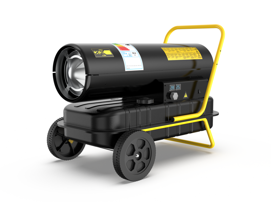 DAHTEC Diesel heating 30 kW - industrial radiator - large tank - 750 m³/h - adjustable Thermostat & oil level indicator - for workshops, construction sites, agriculture