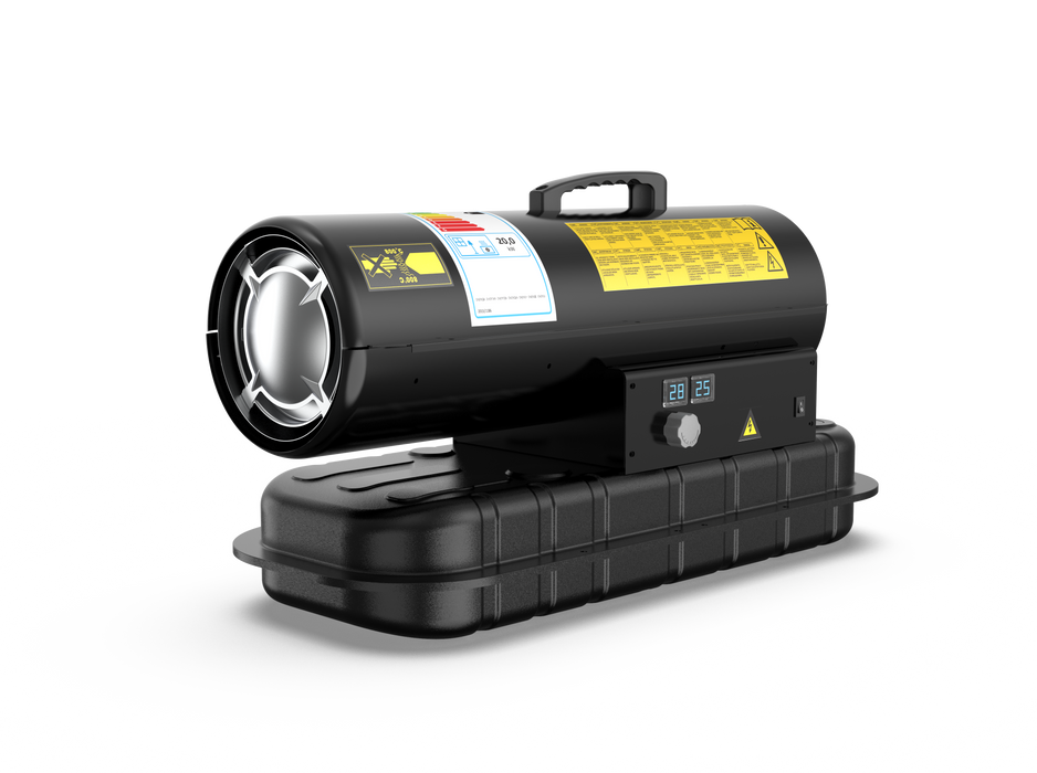DAHTEC Diesel heating 20 kW - industrial radiator - large tank - 550 m³/h - adjustable Thermostat & oil level indicator - for workshops, construction sites, agriculture