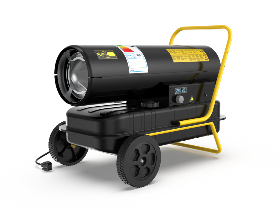 DAHTEC Diesel heating 30 kW - industrial radiator - large tank - 750 m³/h - adjustable Thermostat & oil level indicator - for workshops, construction sites, agriculture