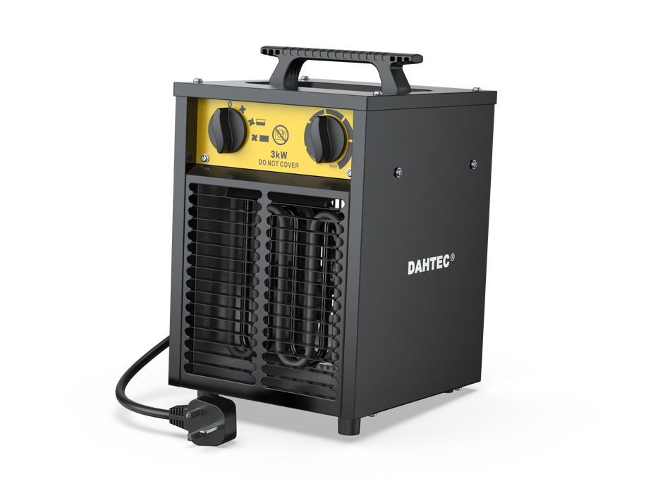 DAHTEC 3000W Enhanced Electric Fan Heater - Steel Casing - Industrial Portable Heaters - Thermostat & Overheat Protection - Ideal for Construction Site, Garage, Greenhouse