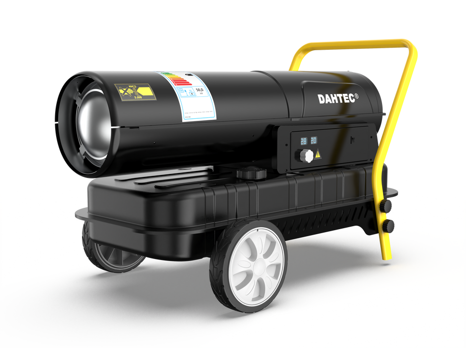 Dahtec high heat efficiency diesel heater 50 kw - industrial thermofan - heating surface: 500-720 m units - for workshops, construction sites, agricultural applications