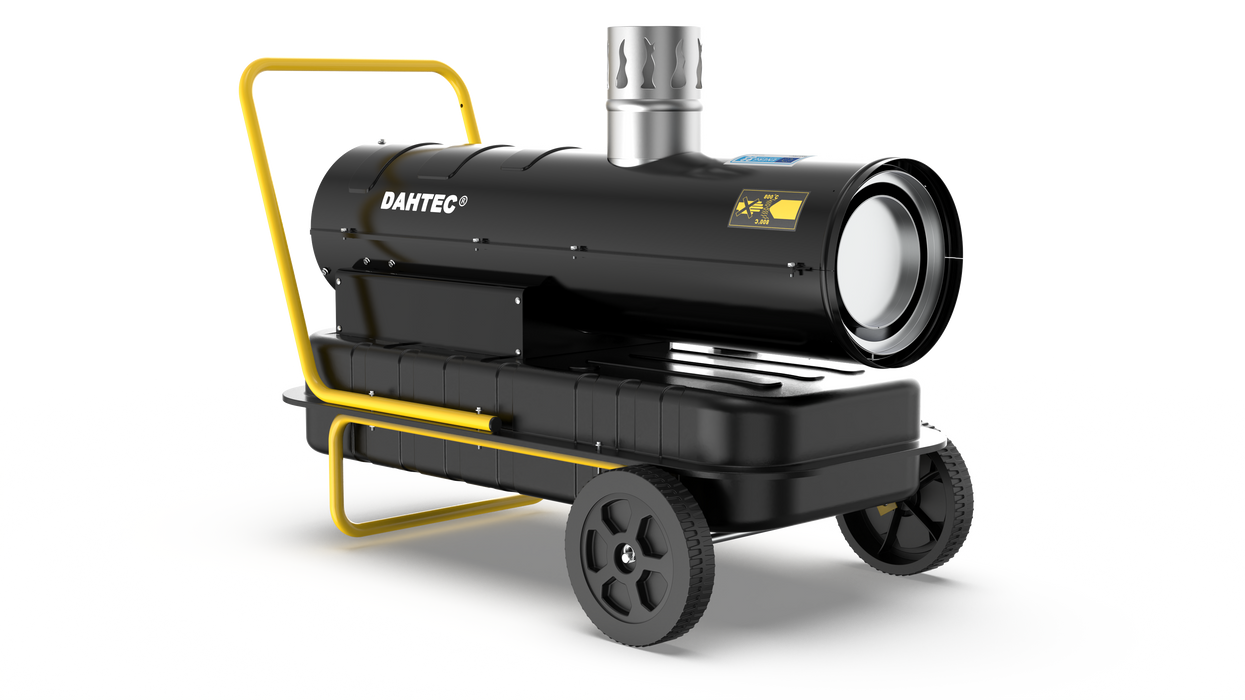 DAHTEC Indirect Diesel heating 30 kW - industrial radiator - 50L large tank - large wheels, adjustable Thermostat & oil level indicator - for workshops, construction sites, agriculture