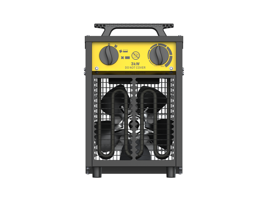 DAHTEC 3000W Enhanced Electric Fan Heater - Steel Casing - Industrial Portable Heaters - Thermostat & Overheat Protection - Ideal for Construction Site, Garage, Greenhouse