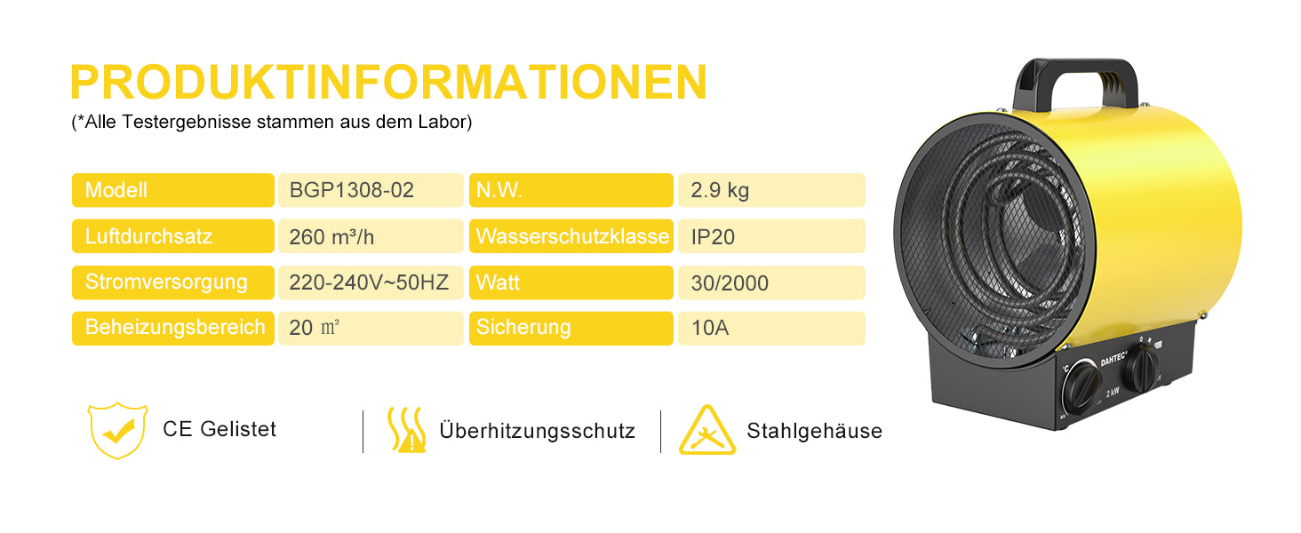 DAHTEC BGP1308 Elektroheizlüfter – 2 bis 9 kW