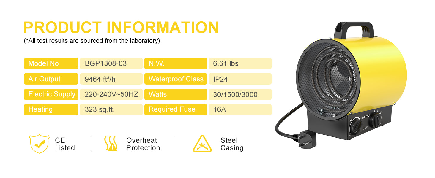 High Quality 3000W Commercial Room Drying PTC Heater Electric Heating Indoor Ceramic Adjustable Garage Air Heater