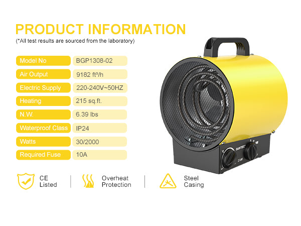 High Quality 2000W Commercial Room Drying PTC Heater Electric Heating Indoor Ceramic Adjustable Garage Air Heater