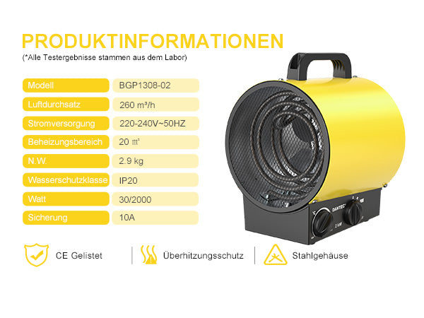 DAHTEC BGP1308 Elektroheizlüfter – 2 bis 9 kW