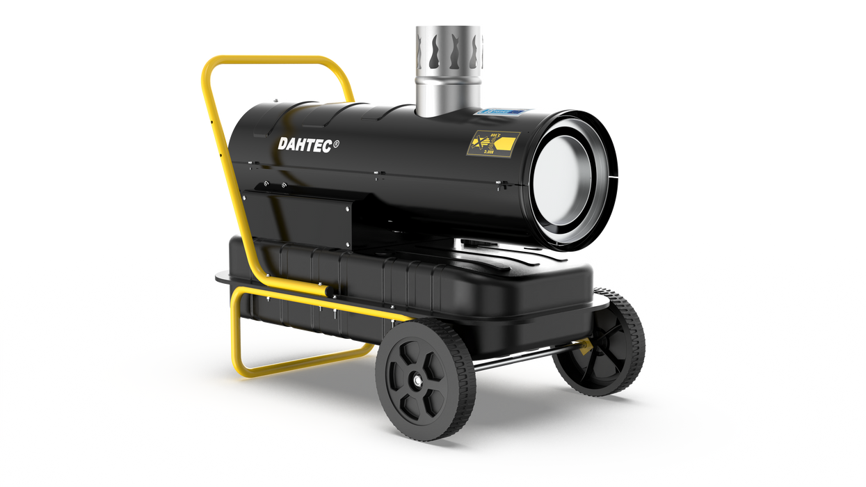 DAHTEC Indirect Diesel heating 20 kW - industrial radiator - 38L large tank - large wheels, adjustable Thermostat & oil level indicator - for workshops, construction sites, agriculture