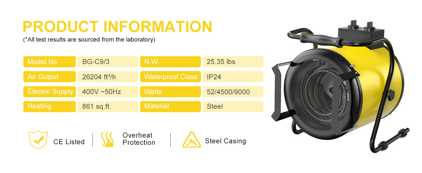DAHTEC Portable 9KW High Power Industrial Heater Electric Fan Heaters for Planting Greenhouse Workshop Heating Home