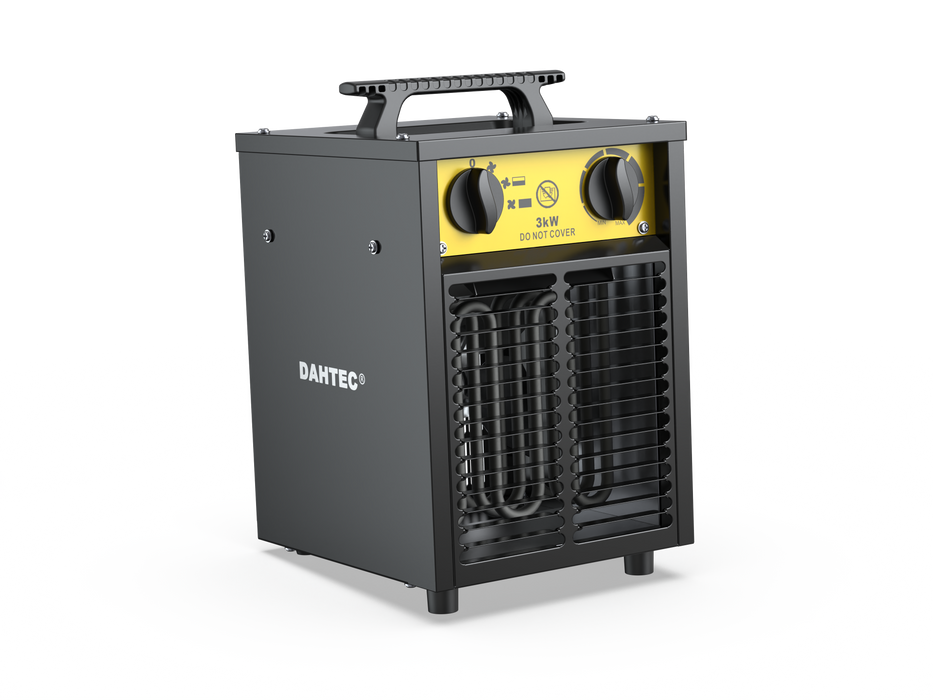 DAHTEC 3000W Enhanced Electric Fan Heater - Steel Casing - Industrial Portable Heaters - Thermostat & Overheat Protection - Ideal for Construction Site, Garage, Greenhouse