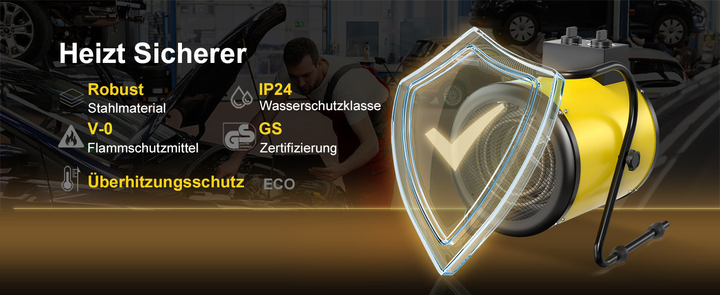 DAHTEC BG-C3 3000W Elektroheizlüfter – Industrie-Heizgerät mit Thermostat & 3 Stufen
