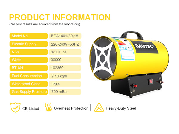 DAHTEC 50KW Industrial Gas Propane Heater with Cut-off protection Avoid Leaking Ideal for Factory