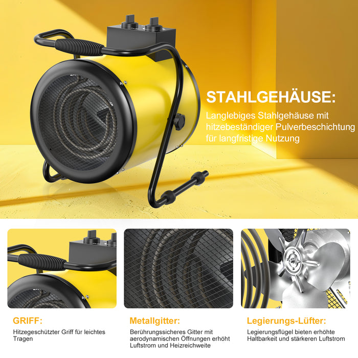 DAHTEC BG-C3 3000W Elektroheizlüfter – Industrie-Heizgerät mit Thermostat & 3 Stufen