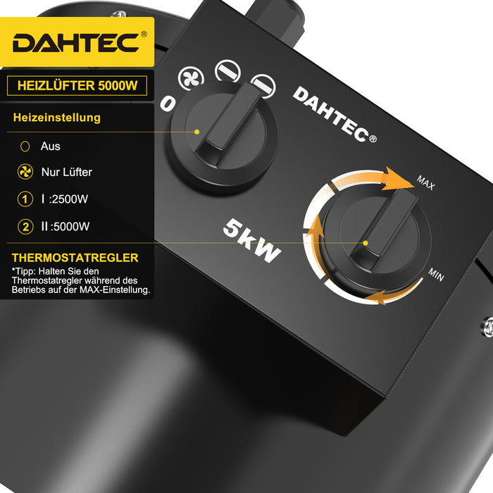 DAHTEC BG-C5 5000W Elektroheizlüfter – Industrie-Heizgerät mit Thermostat & 3 Stufen