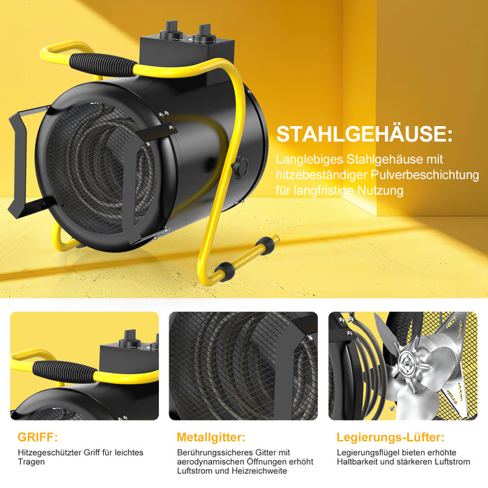 DAHTEC BG-C5 5000W Elektroheizlüfter – Industrie-Heizgerät mit Thermostat & 3 Stufen
