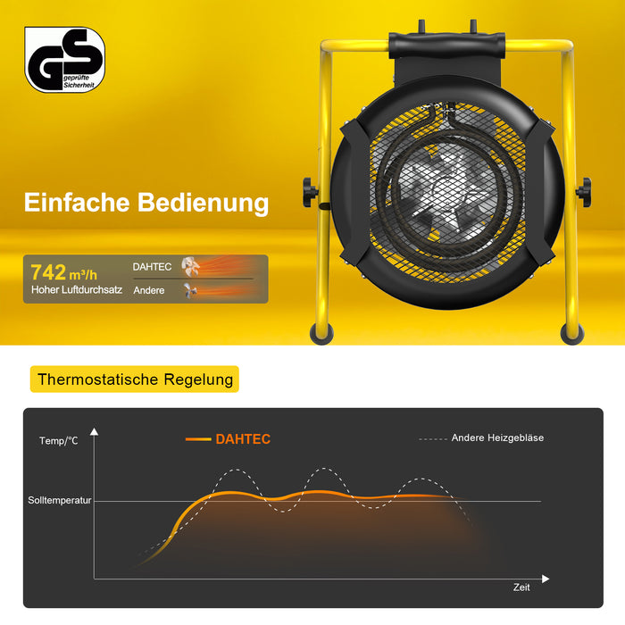 DAHTEC BG-C9 9kW Elektroheizlüfter – Industrie-Heizgerät mit Thermostat & 3 Stufen