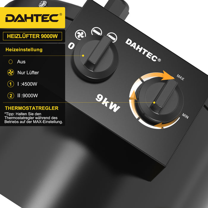 DAHTEC BG-C9 9kW Elektroheizlüfter – Industrie-Heizgerät mit Thermostat & 3 Stufen