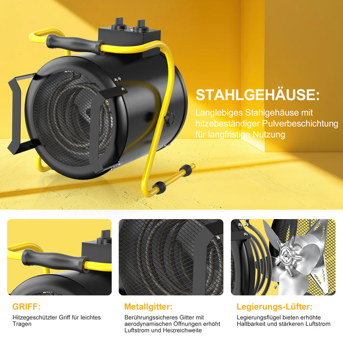 DAHTEC BG-C9 9kW Elektroheizlüfter – Industrie-Heizgerät mit Thermostat & 3 Stufen