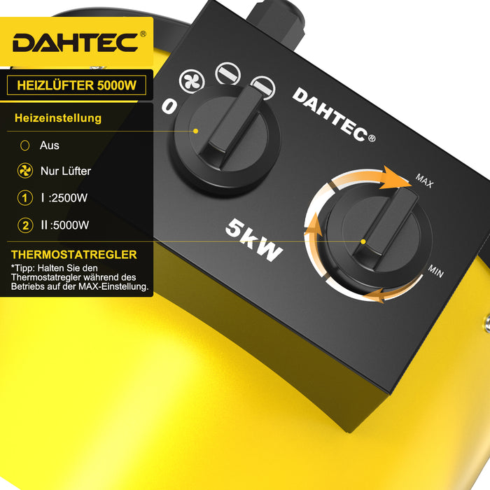 DAHTEC BG-C5 5000W Elektroheizlüfter – Industrie-Heizgerät mit Thermostat & 3 Stufen
