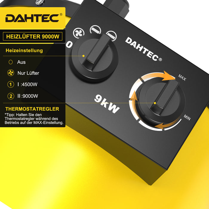 DAHTEC BG-C9 9kW Elektroheizlüfter – Industrie-Heizgerät mit Thermostat & 3 Stufen