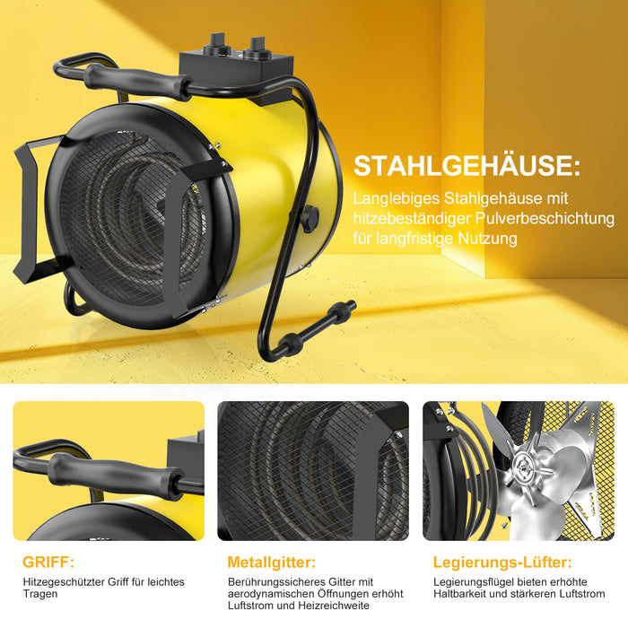DAHTEC BG-C9 9kW Elektroheizlüfter – Industrie-Heizgerät mit Thermostat & 3 Stufen
